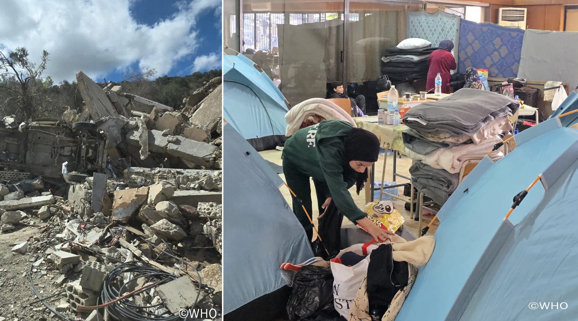 避難所と破壊された建物